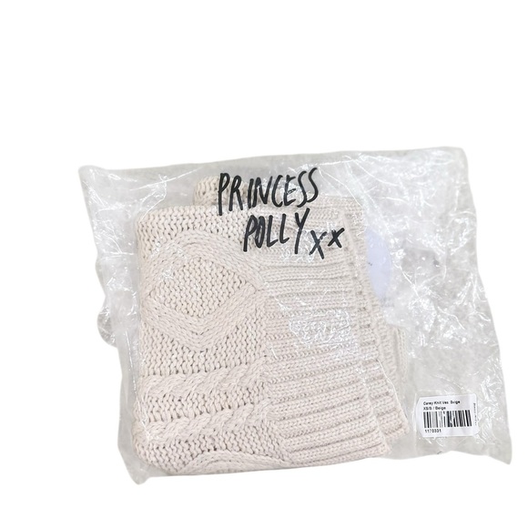 NWT Princess Polly Carey Cream beige Cable Knit cropped vest ribbed hems small - Picture 5 of 8